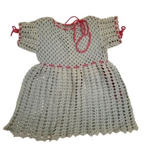 Vintage teal magenta girls handmade crochet dress
